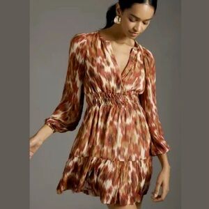 Anthropologie Somerset Mini Dress Long Sleeve Edition Red Motif Petite Small